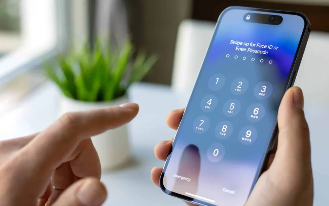 código, de acesso, Touch ID, Face ID;